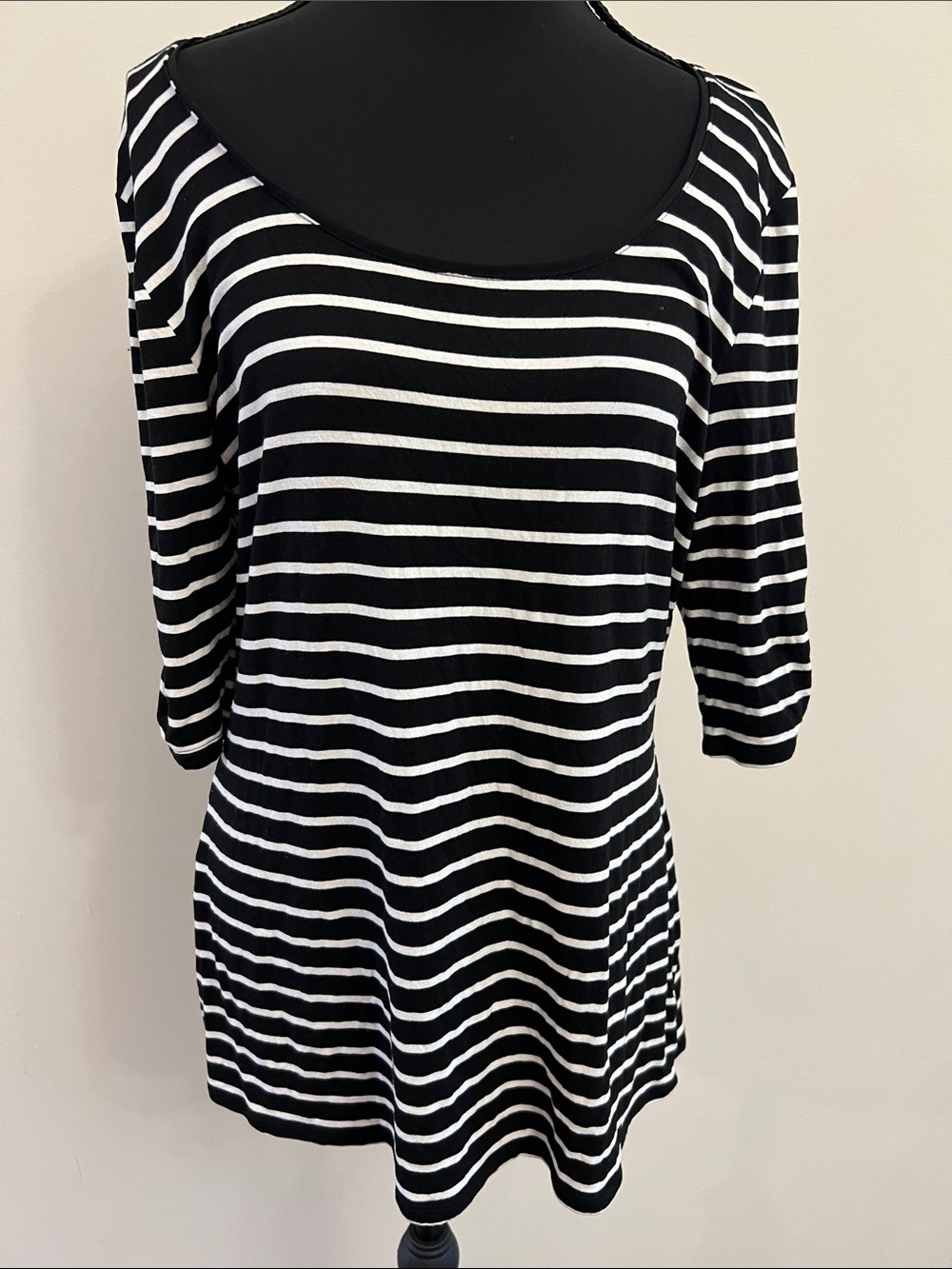 White House Black Market Black & White Striped Scoopneck Top